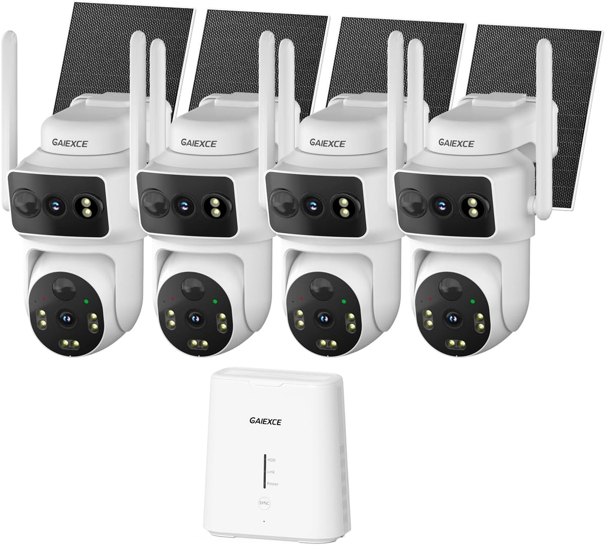 Solar Outdoor Security Camera, 4MP Dual-Lens Bullet Camera, Wireless 2.4G/5G WiFi, PIR Motion Alerts, Color Night Vision, 2-Way Audio, Alexa, IP66, 500GB Local Storage, No Subscription