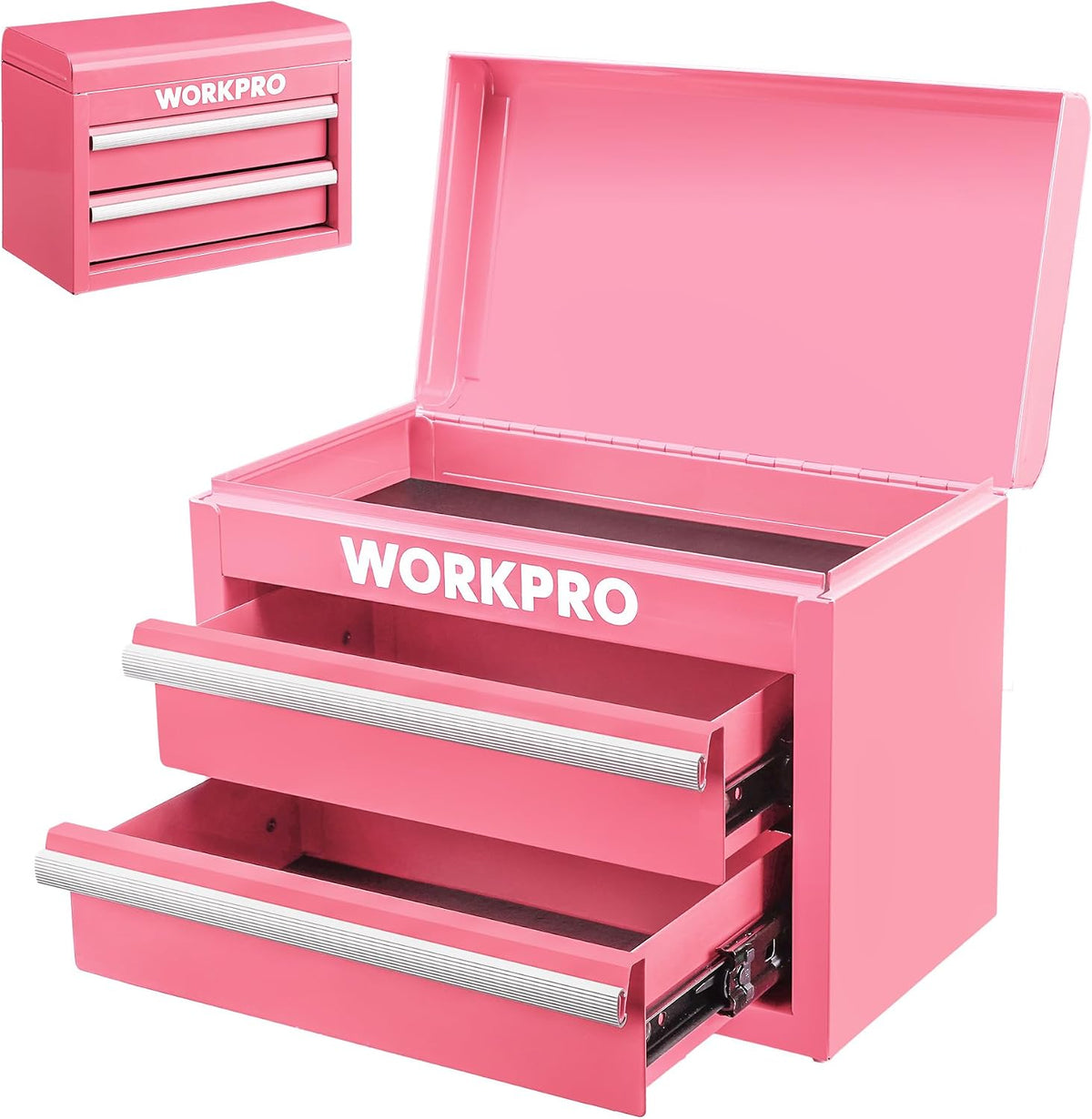 WORKPRO Metal Mini Tool Box with 2 Drawers and Top Storage