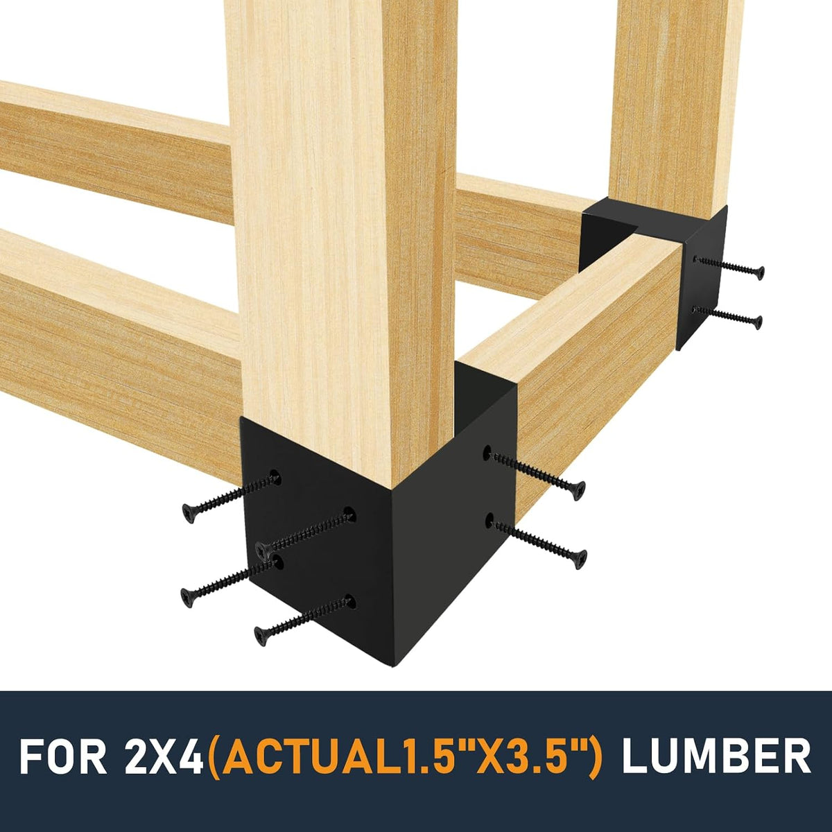 2x4 workbench brackets 8pcs,3-way corner bracket for diy showing dimensions