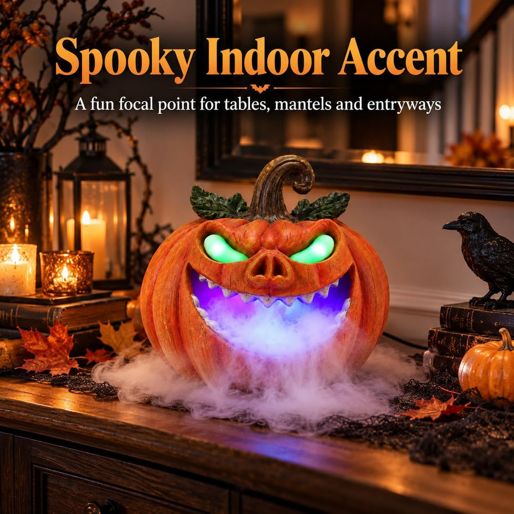 Halloween Mist Maker Pumpkin, Light-Up Monster Indoor Tabletop Decor