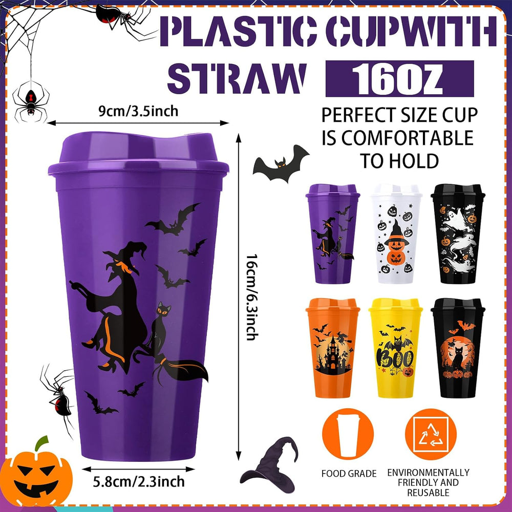 Pickmesh 24 Pack Halloween Witch Cups 16 oz Reusable Tumblers with Lid