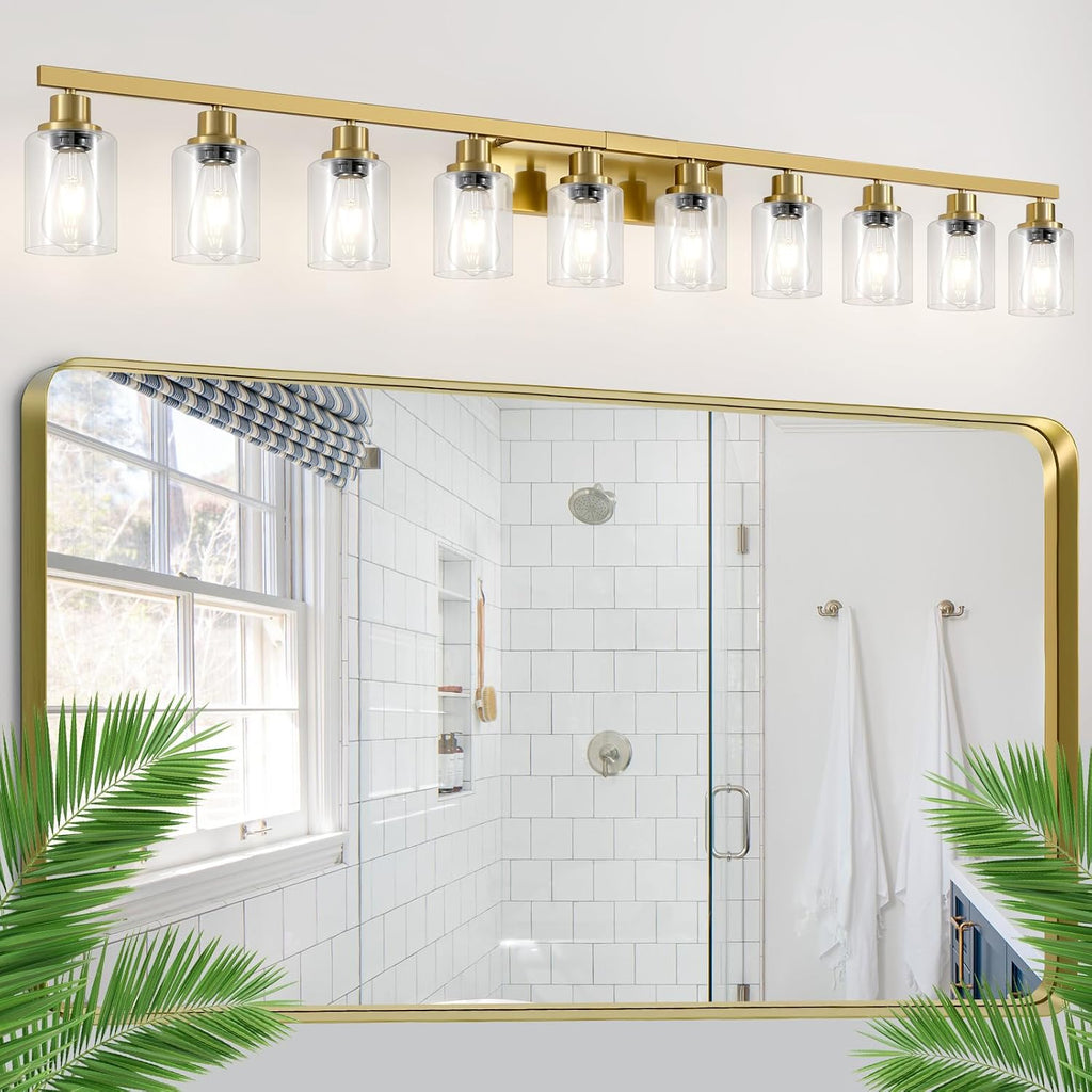 DIKAIDA Gold Bathroom Vanity Light, 10-Light Brushed Gold Bathroom Light