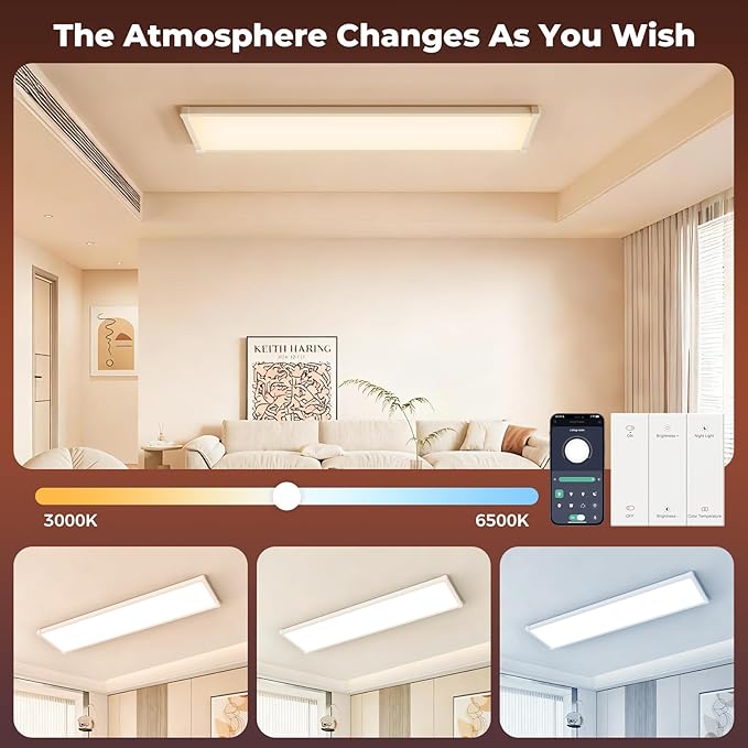 AIKVSXER 2 Pack 1x4 FT LED Flat Panel Light Surface Mount,