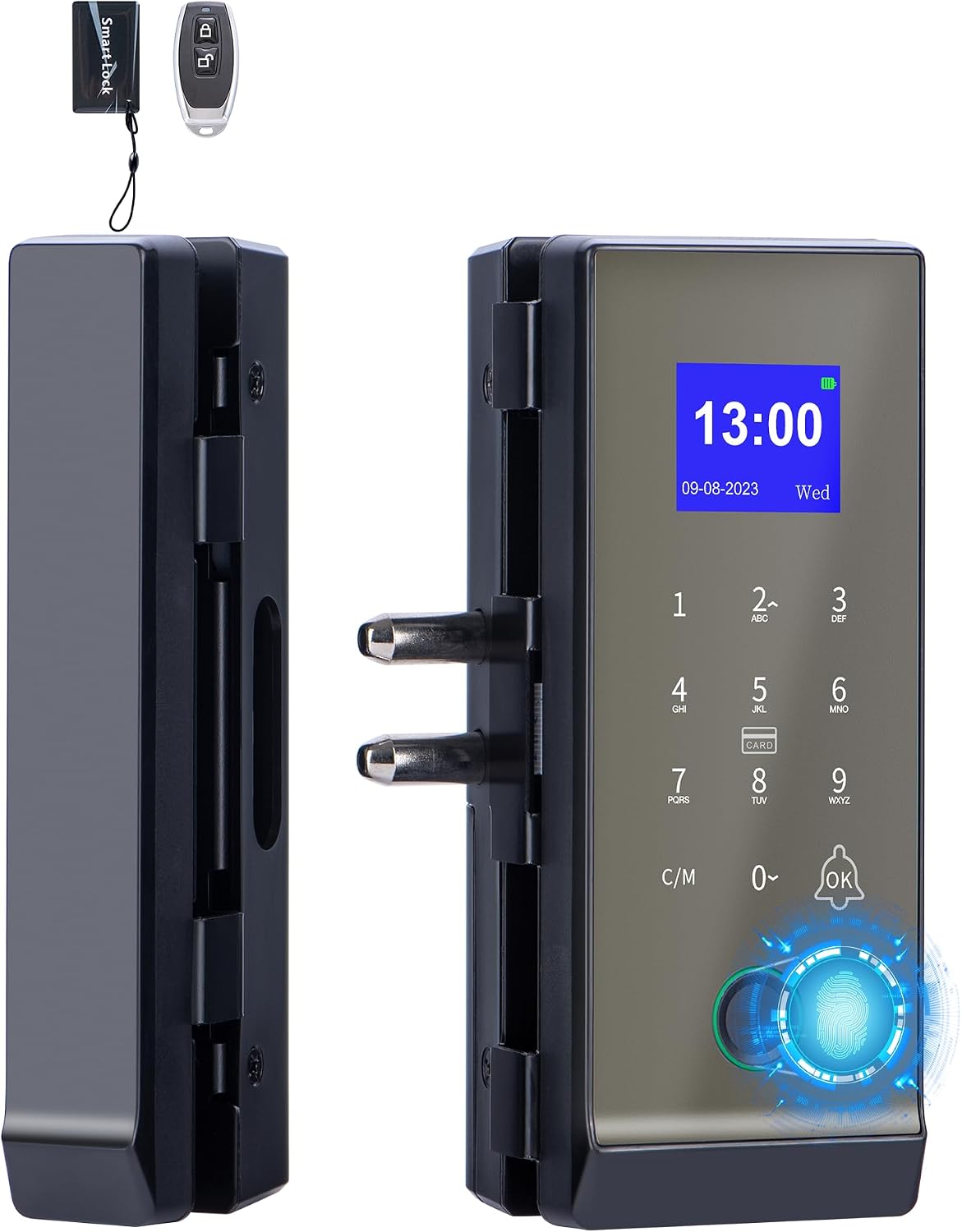 Keyless Entry Glass Door Knobs,Drill-Free Smart Lock Deadbolt,Perfiware 4in1 Biometric Fingerprint Glass Door Locks,Great for Home,Cabinet,Apartment,Hotel,Office,Store, Medium, Black