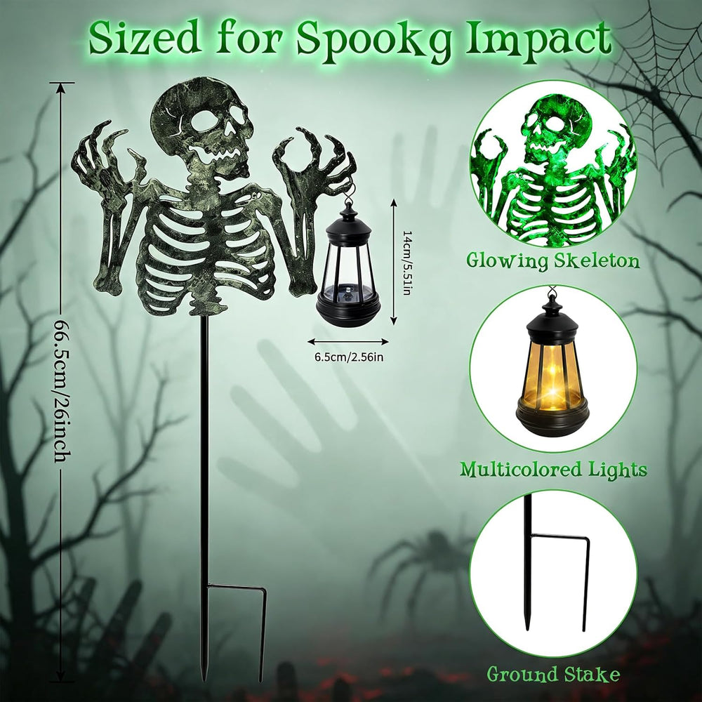 Halloween Skeleton Decorations Outdoor,Spooky Green Glowing Iron Skull