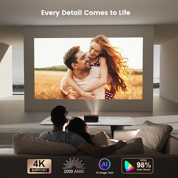 Projector-4K with WiFi and Bluetooth:Outdoor-Projector Smart TV OS 2.0 & DoIby