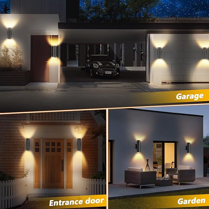 RIDALUX Outdoor Wall Light Cylinder Waterproof : 2 Pack Exterior Fixtures Wall