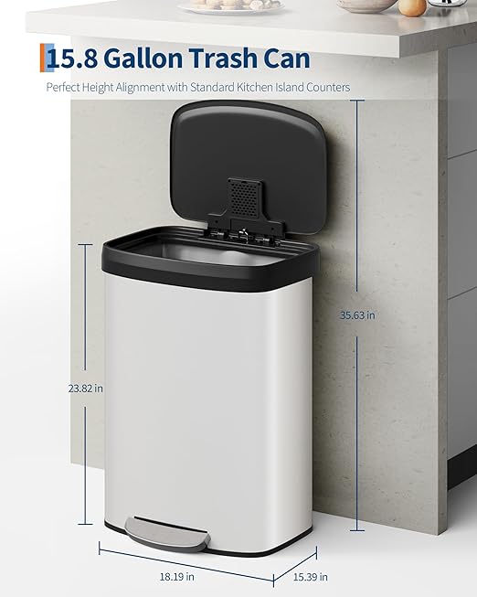 Garvee 16 gal / 60 L Metal Trash Can