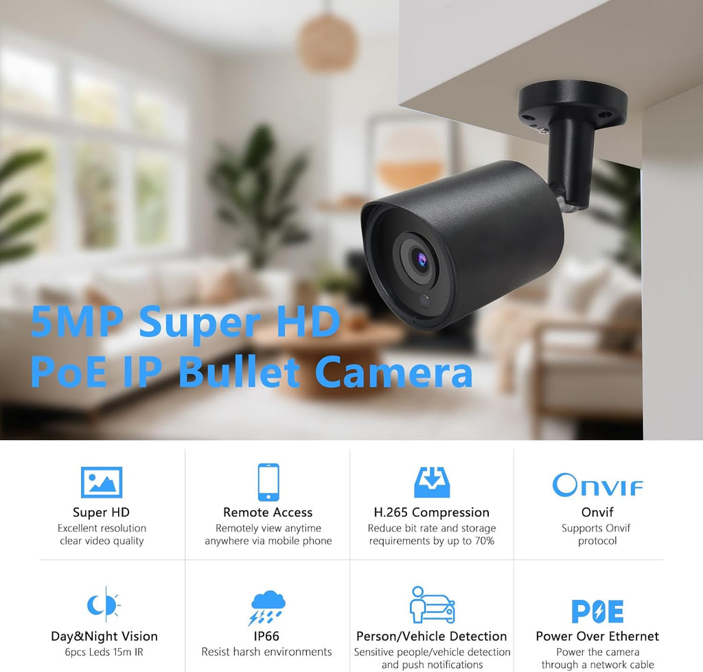 5mp poe ip bullet security camera with 2.8mm shown in use
