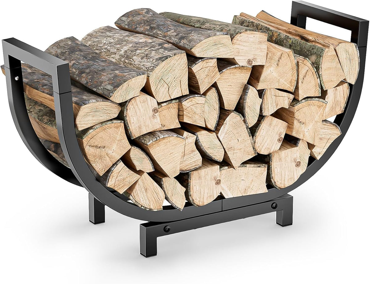 Dicasser Firewood Rack Outdoor and Indoor Firewood Storage, 24 INCH Double Coated Fire Wood Organizer, Waterproof Rustproof Stable Log Holder and Fireplace Decor, Black