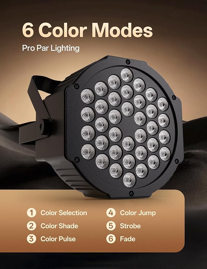 JAJALUYA LED Par Lights 36 LED Stage Lights 7 Modes RGB DJ Lights (4-Pack)