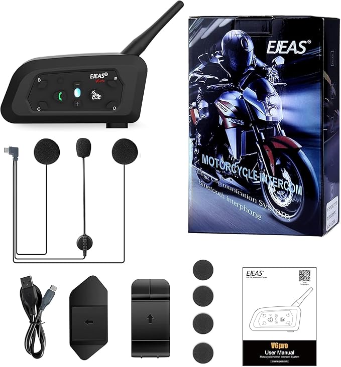 EJEAS V6 Pro Motorcycle Bluetooth Headset, Upgraded 2 Riders Intercom Helmet