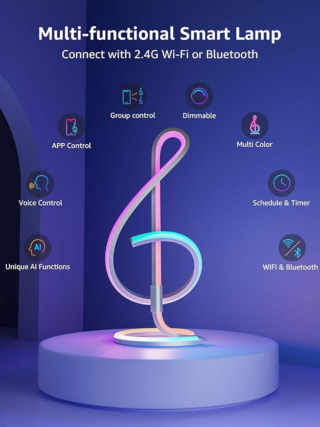 Lepro TB2 AI Smart Table Lamp, RGB+IC Addressable LED Lamps Alexa Google Home