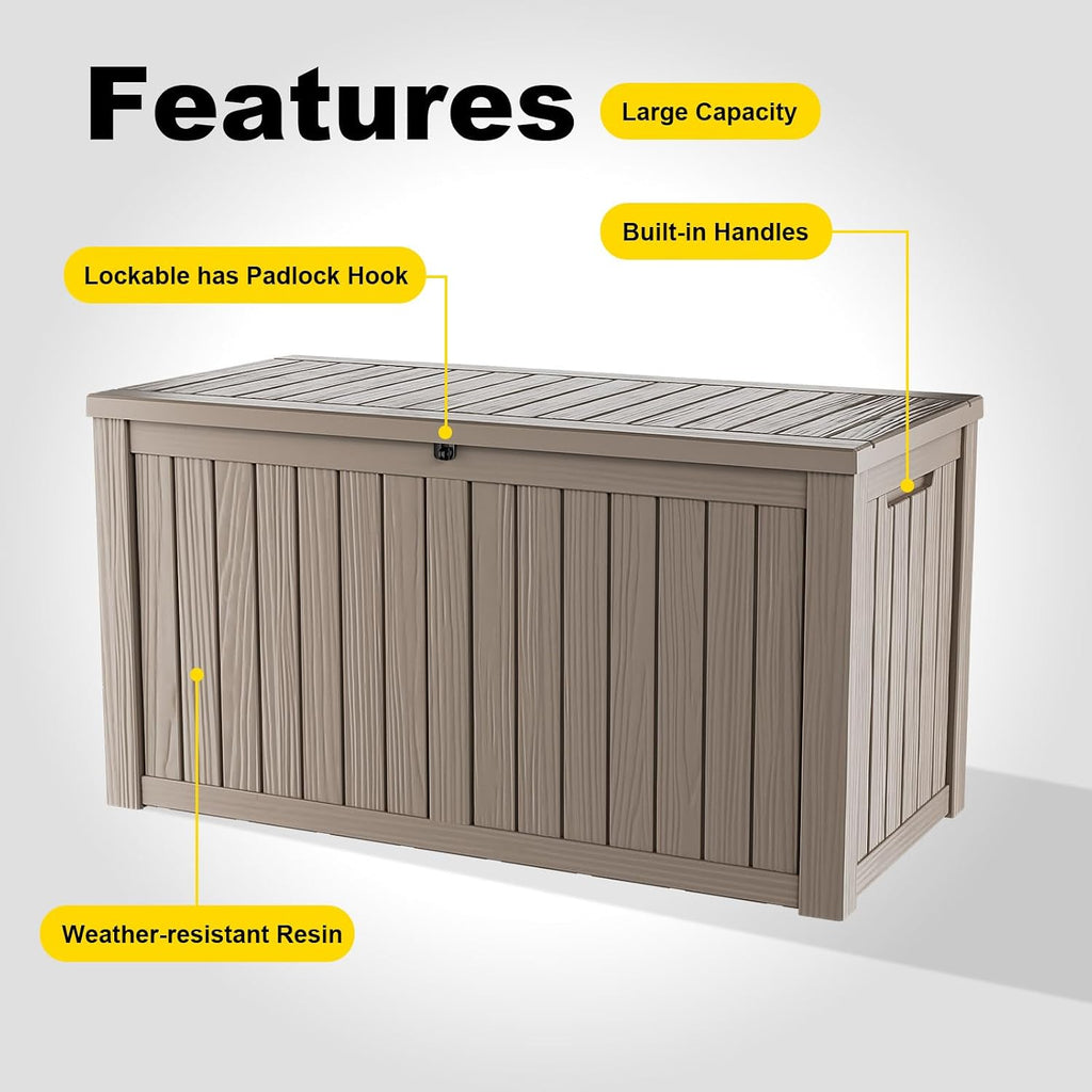 180 gallon outdoor storage box, resin deck boxes showing dimensions