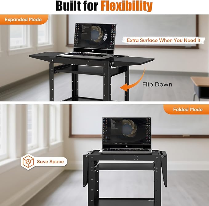 All-Steel Rolling AV Cart with Adjustable Height & Built-in Power – Heavy-Duty