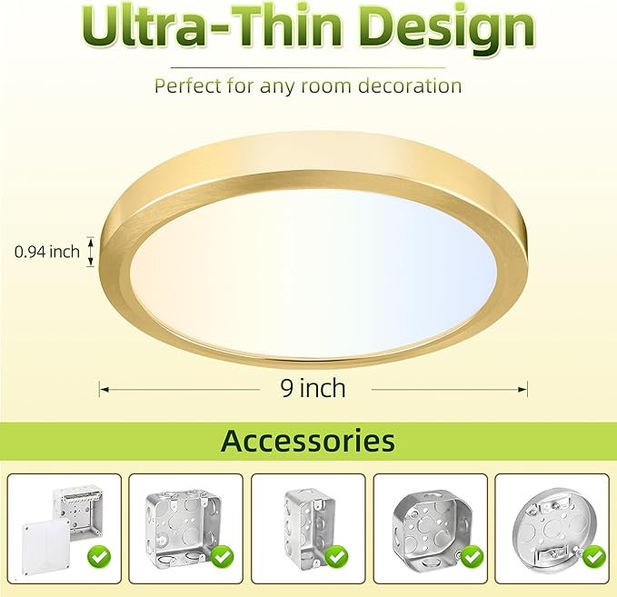 hykolity 2 Pack 9 Inch Selectable CCT LED Round Flat Panel Light, 18W 1800LM