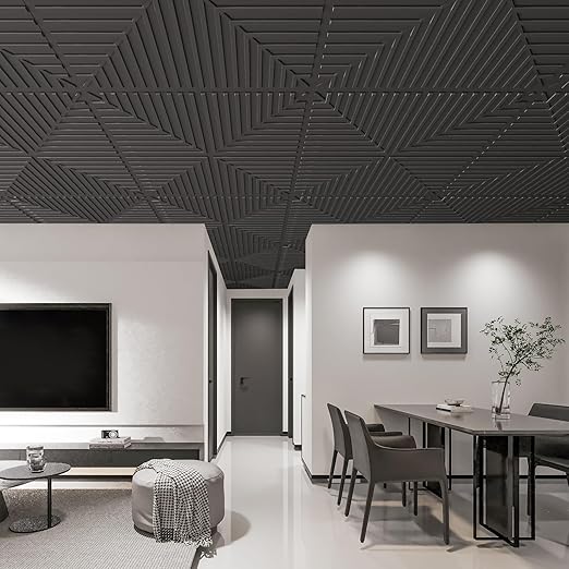Art3d 12-Pack Drop Ceiling Tiles 2x2 FT, PVC 3D Textured Panels
