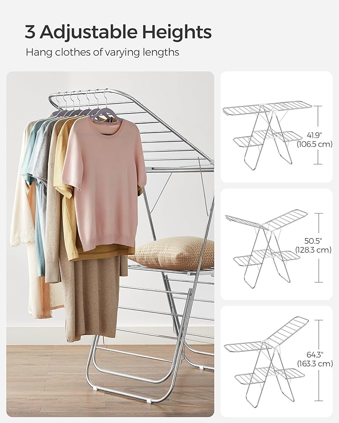 SONGMICS Clothes Drying Rack, Foldable 2-Level Laundry Drying Rack,