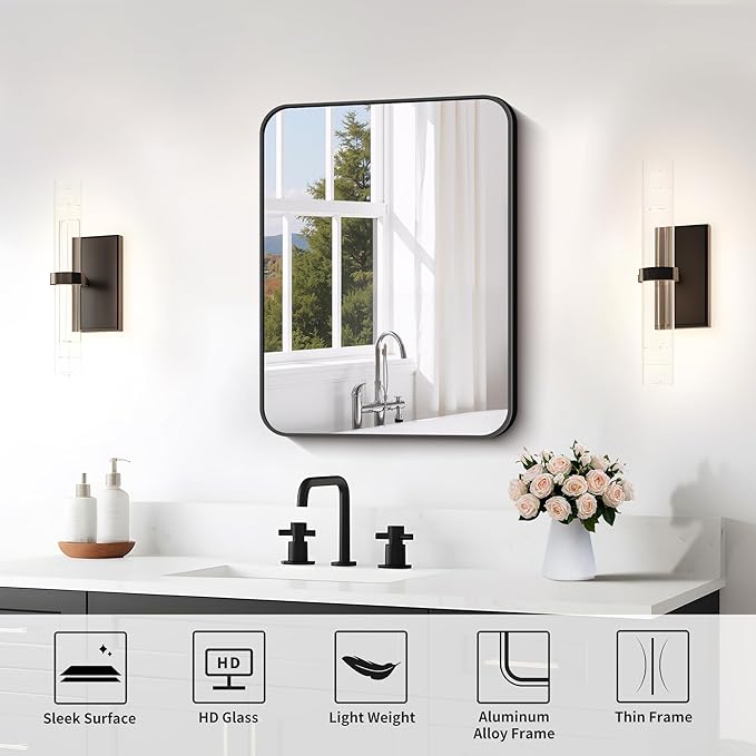 FORBATH Bathroom Mirror for Over Sink 18x24 Inch Black, Rectanglar Wall Mirror