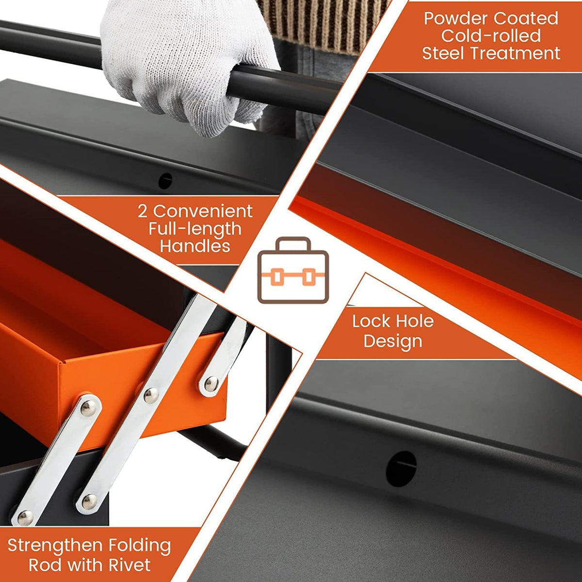 Goplus 22-Inch Metal Tool Box, 3-Layer 5-Tray Portable Folding Tool Chest Organizer with Handle & Lock Hole, Cantilever Toolbox for Garage Trunk Household Office, Powder Coated Steel