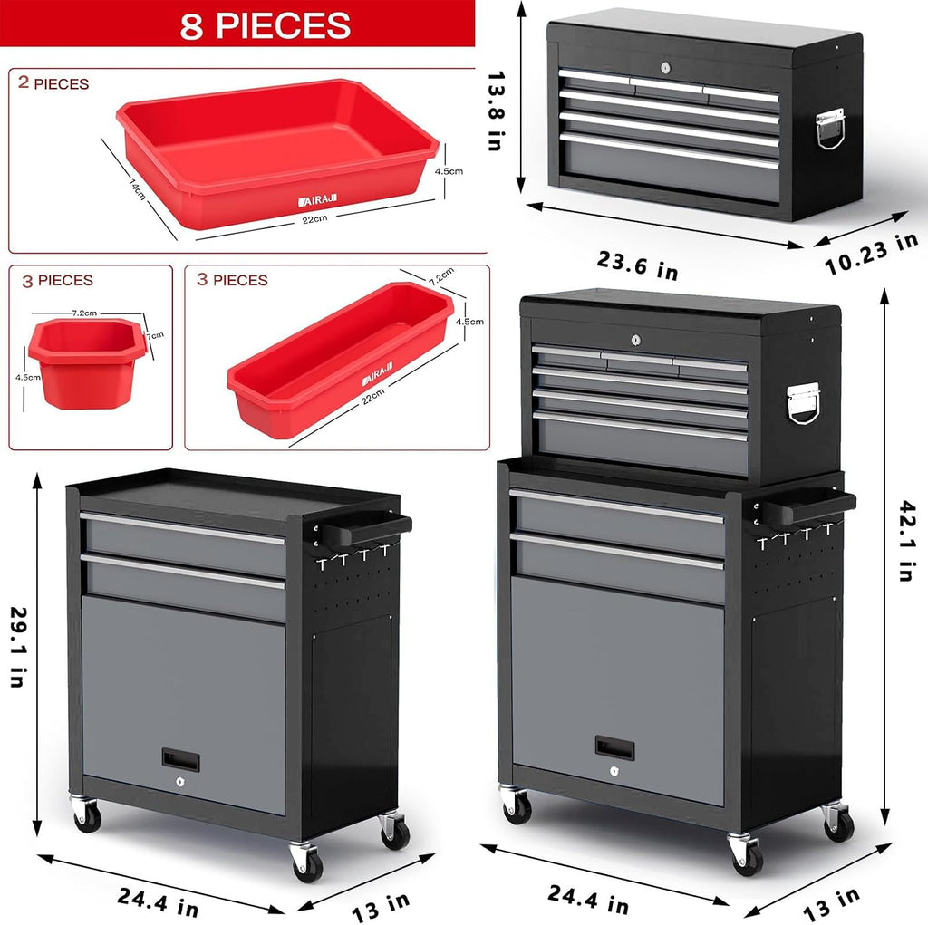 AIRAJ Tool Chest 8-Drawers, 42'' Large Rolling Tool Chest with Wheels