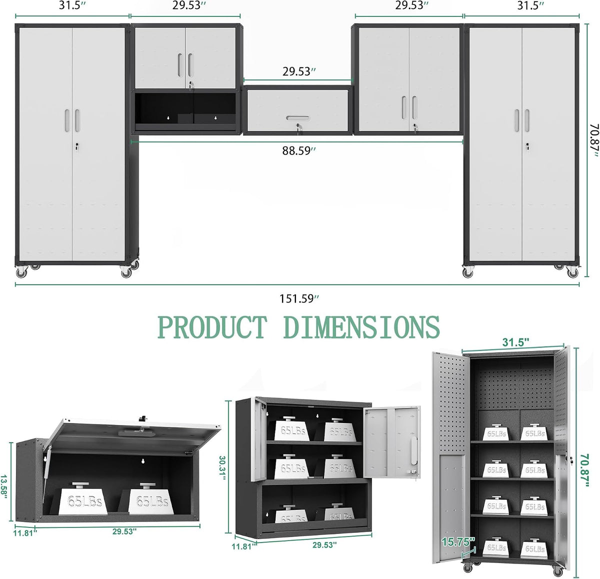 Garage Cabinet System | Heavy Duty Steel All-in-One Modular Garage Cabinet Set for Ultimate Workshop Organization | Easy Assembly Garage Storage Cabinets & Tool Bench