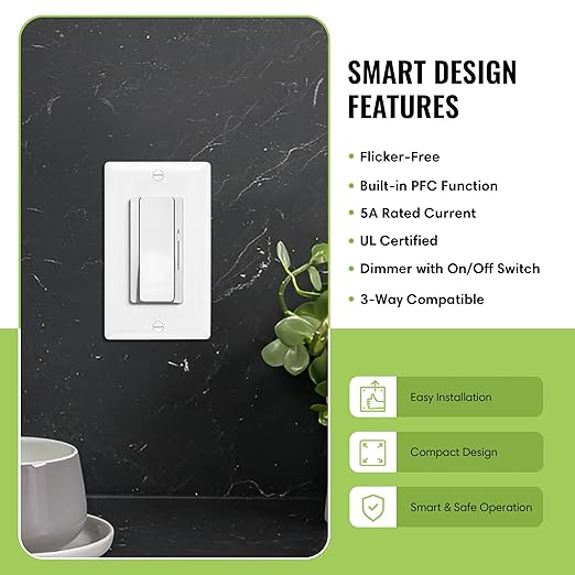 Select LED 60W 12V DC Driver and Dimmer Light Switch, 120VAC Decora Dimmer