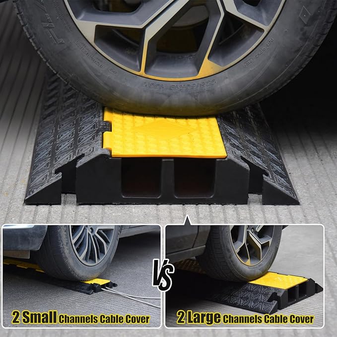 OranLite Large 2-Channel Rubber Floor Cable Protector Ramp, Heavy-Duty Floor