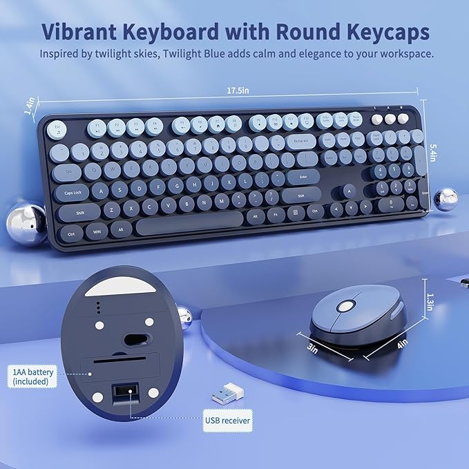 Nowlike Wireless Keyboard and Mouse Combo, Retro Typewriter Keyboard