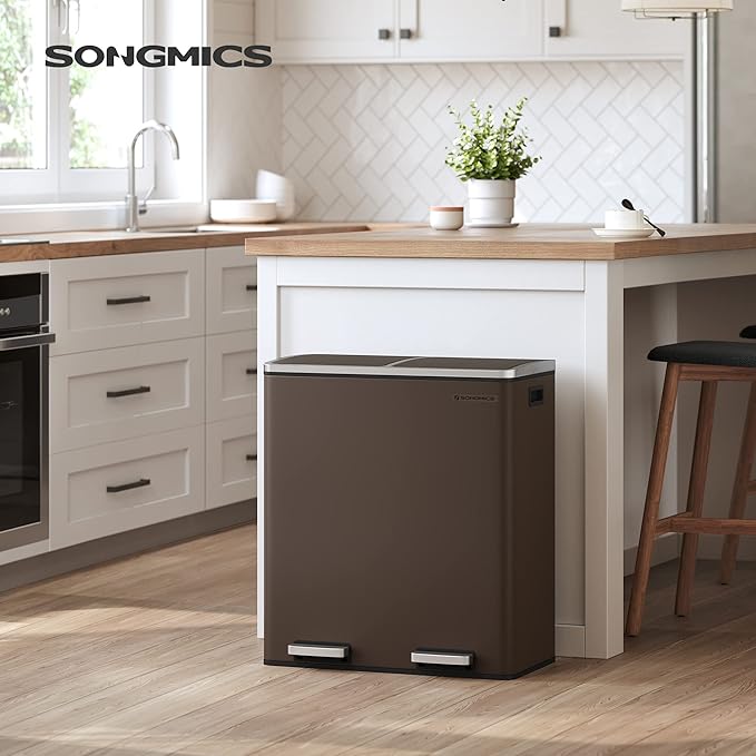 SONGMICS Trash Can, 2 x 8 Gallon Garbage Can