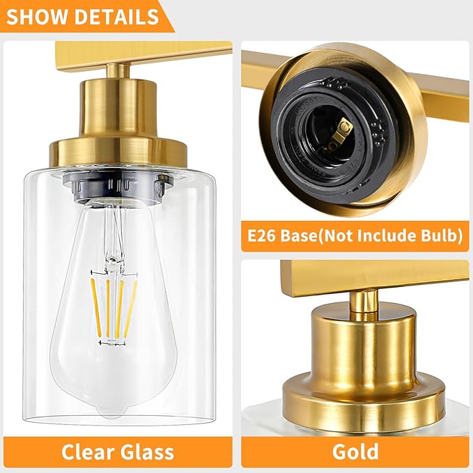 DIKAIDA Bathroom Vanity Light, 4-Light Modern Matte Gold Wall Sconce Lighting