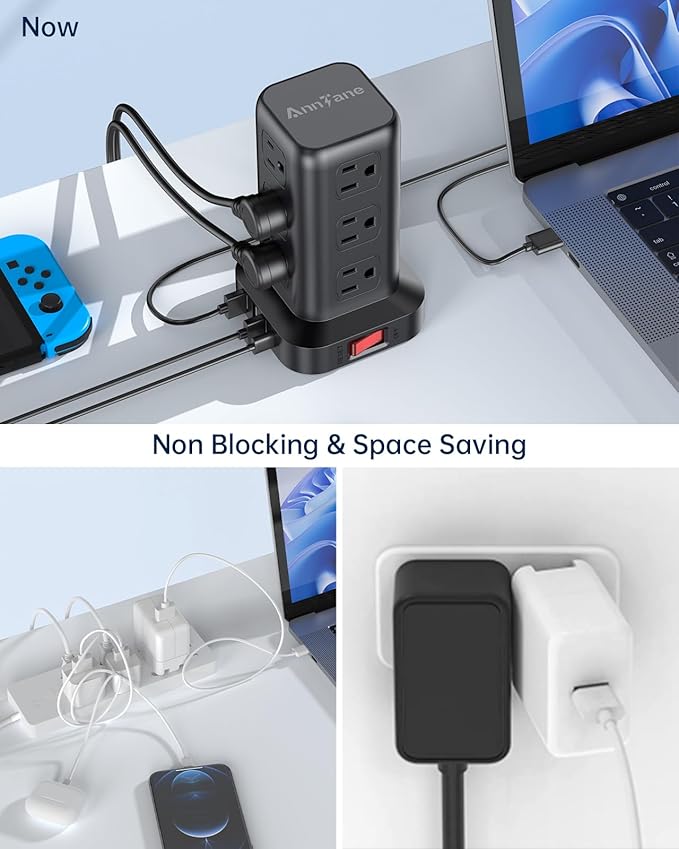 AnnTane Surge Protector Power Strip 10 FT Cord, Power Strip Tower
