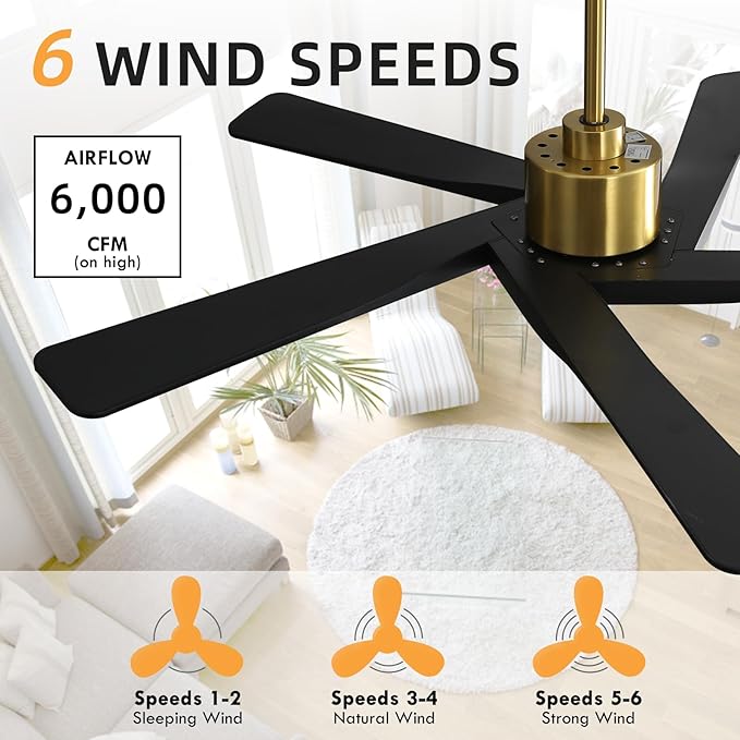 WINGBO 54" ABS DC Ceiling Fan No Light, 5 Blade ABS Plastic Ceiling Fan