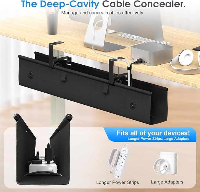 KIGJU Under Desk Cable Management Tray, 40-inch No-Drill Cord Organizer