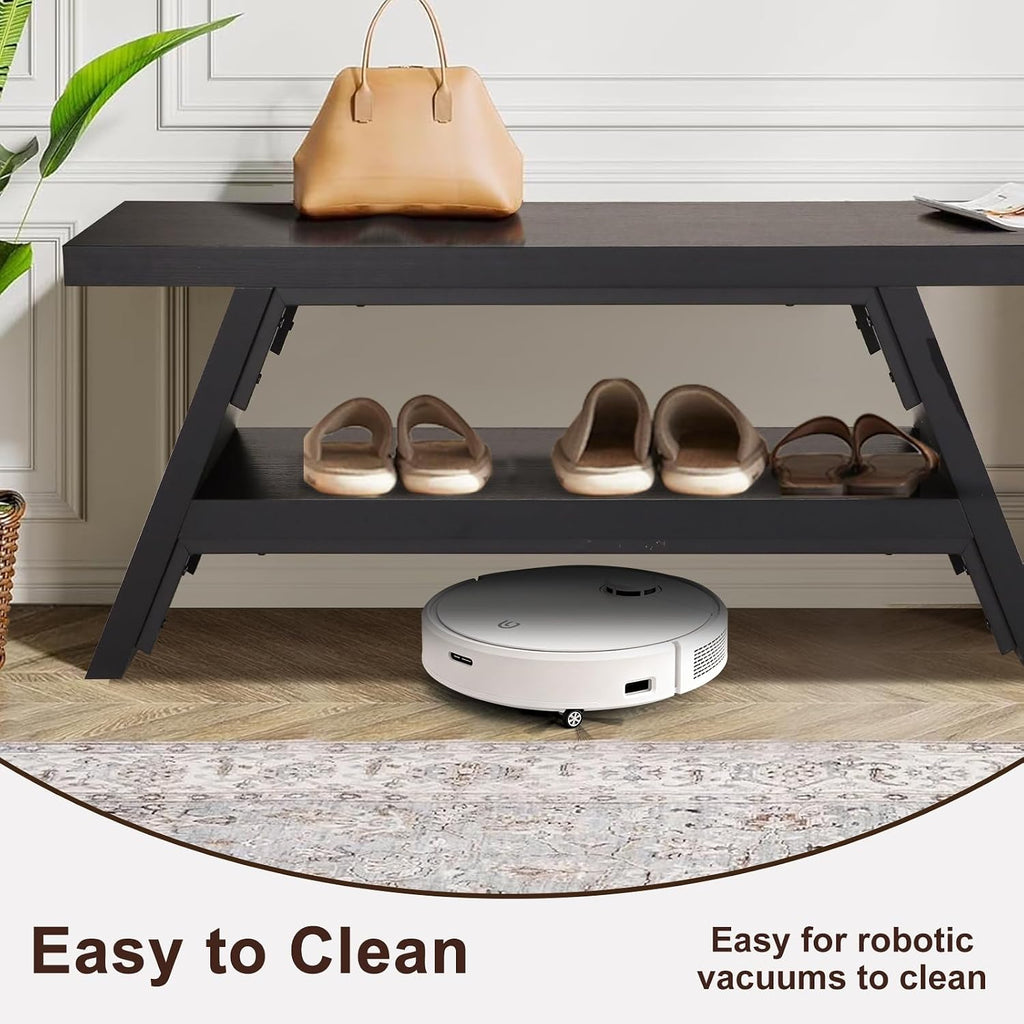 2-tier shoe storage bench, 40" solid wood entryway showing dimensions