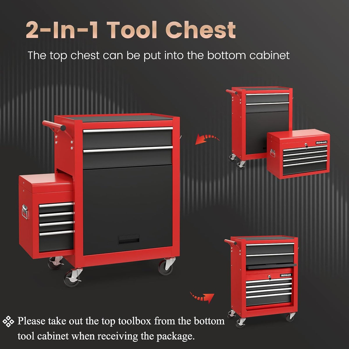 ironmax 6 drawers rolling tool chest, 2 in, side view