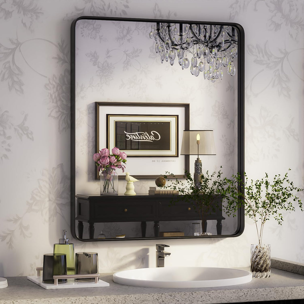 ISKM Black Framed Mirror for Wall 24"x 32", Bathroom Vanity Mirror Anti-Rust