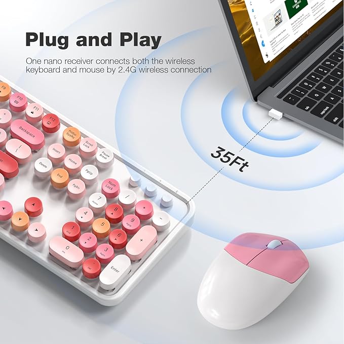 MOFII Wireless Keyboard and Mouse Combo, 2.4GHz Retro Full-Size Wireless