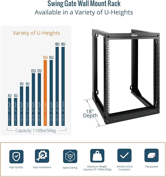 Tecmojo 15U Server Rack with Swing Gate, 15U Rack