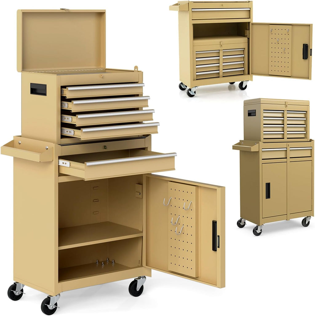 DREAMADE 5-Drawer Tool Chest Combo, Rolling Tool Cabinet w/Detachable Top Tool Box, Adjustable Shelves, Lockable Wheels, Metal Tool Box for Garage, Workshop, Repair Shop Storage (Yellow)