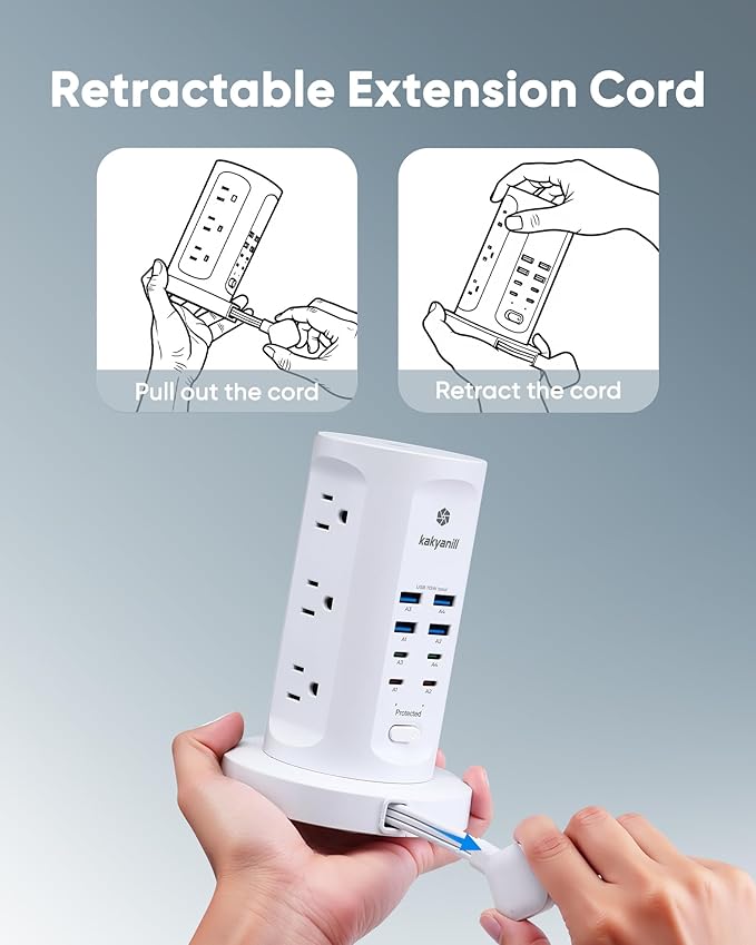 Kakyanill 115W USB Charging Station, Surge Protector Power Strip Tower