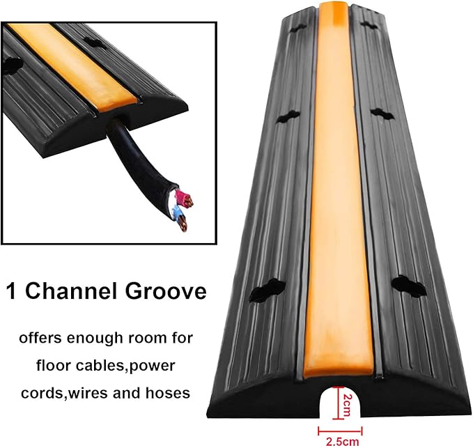 Reliancer 4 Pack 1-Channel Rubber Cable Protector Ramp Traffic Speed Bump