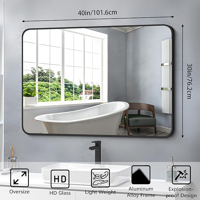 FORBATH Bathroom Mirror 30" X 40", Large Rectangular Wall Mirror