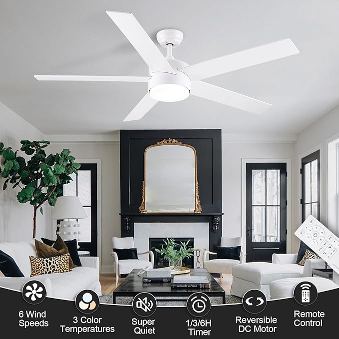 POCHFAN 60 Inch White Ceiling Fans