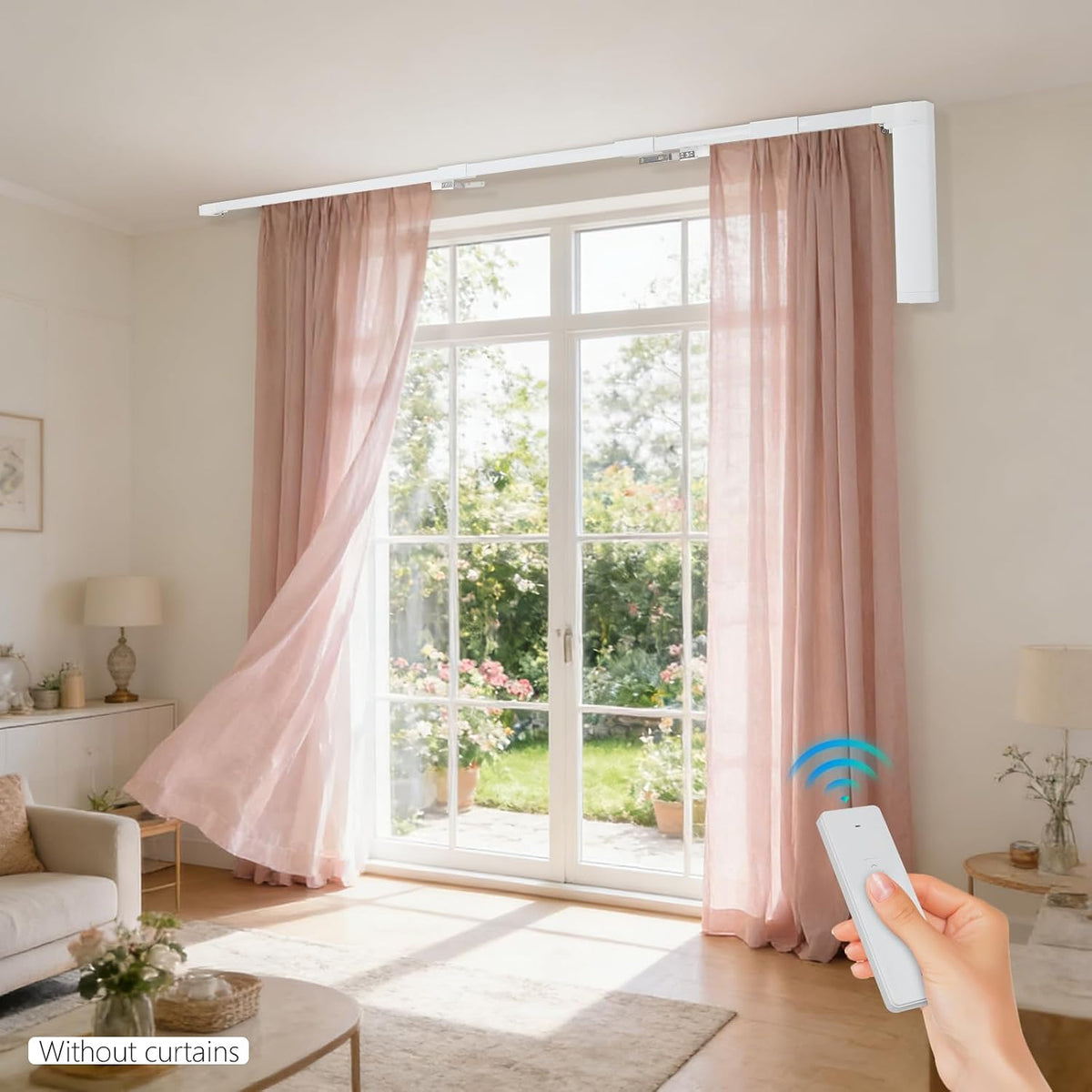lemoeyes electric curtain track, retractable motorized curtains rod, side view