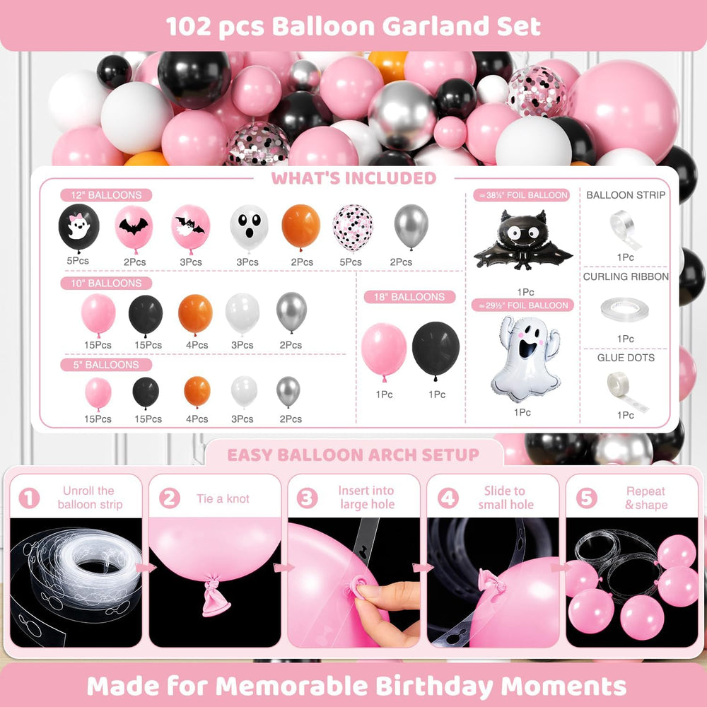 Happy Booday Party Decorations, Pink Halloween Birthday Decorations for 24