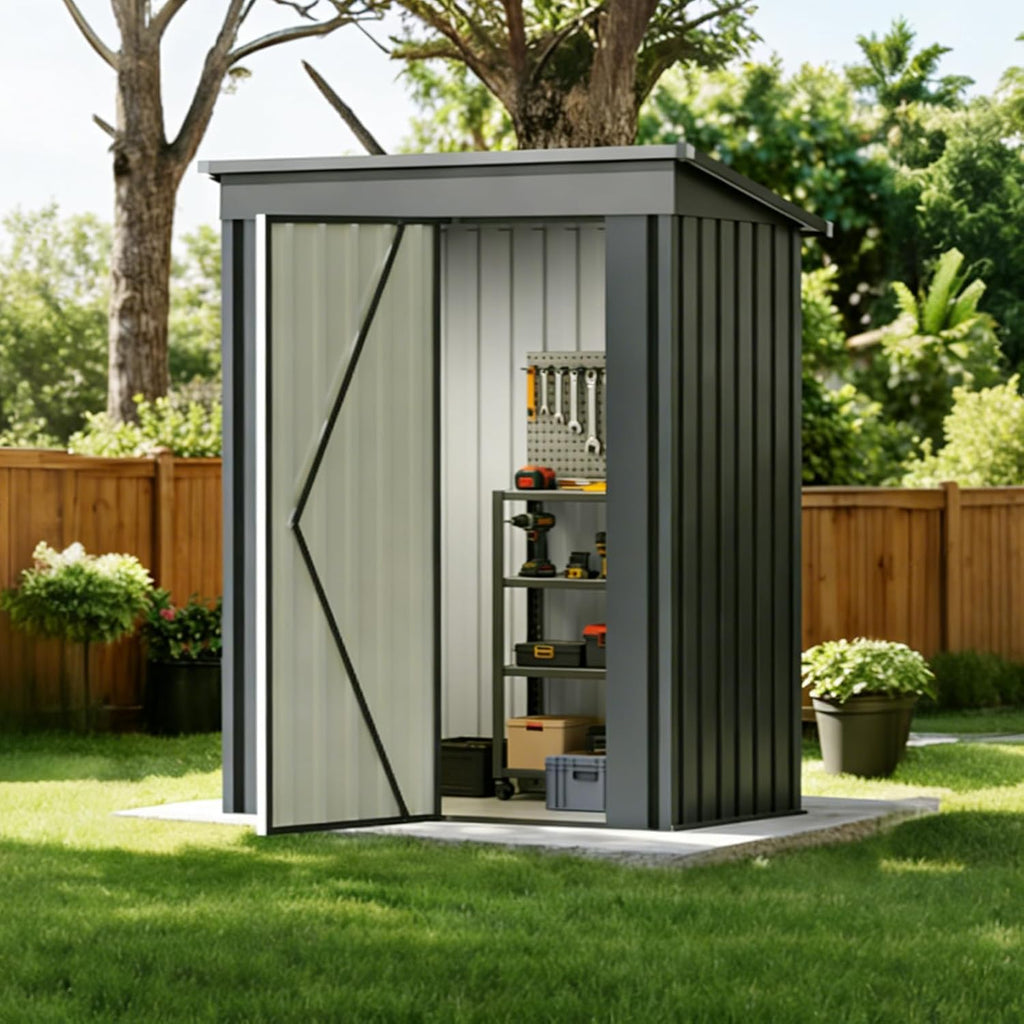 5x3 FT Outdoor Storage Shed, Metal Garden Shed with Upgraded Frame, Lockable Doors for Backyard, Patio, Lawn and Garden