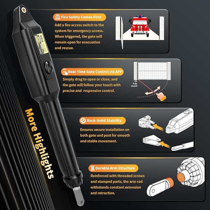 TOPENS XD851 Smart Gate Opener for Heavy Duty Single Swing Gates Up to 18ft