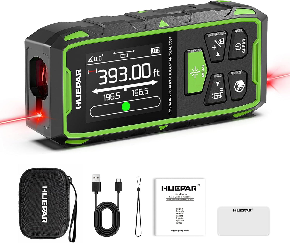 Huepar Professional Dual Laser Measuring Tool 393ft, Rechargeable Bilateral