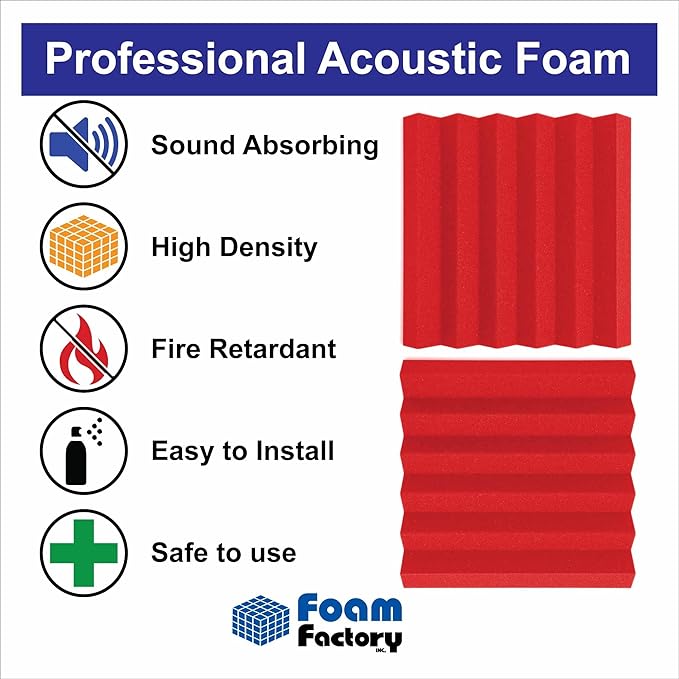 Foam Factory Inc 24 Pack Color Acoustic Foam Panel Studio Soundproofing Wedge